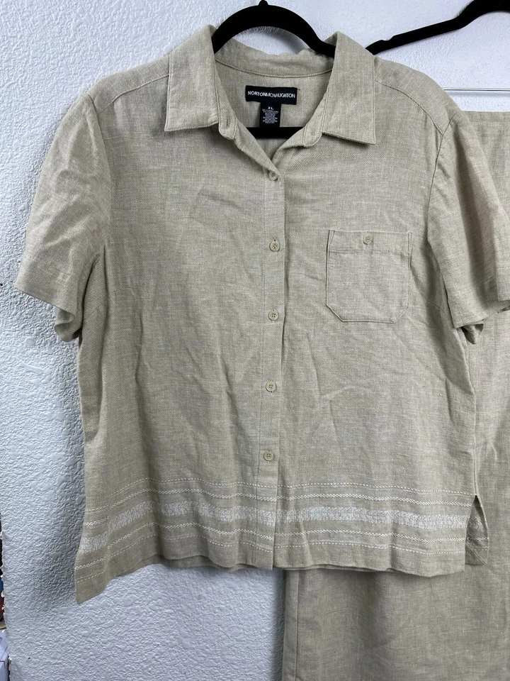 Conjunto de conjunto de top y falda marrón Norton McNaughton talla XL mezcla de lino con botones Foto 2 de 4