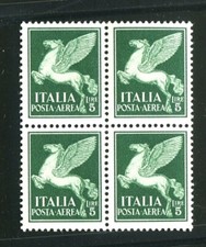 REGNO 1930 POSTA  AEREA SOGGETTI ALLEGORICI 5 LIRE QUARTINA ** MNH CENTRATA
