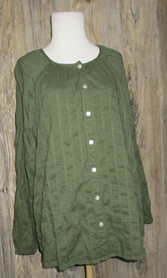 Time & Tru Womens Olive Green Button Down Top Sz XXL 20 Grunge Peasant  Fall