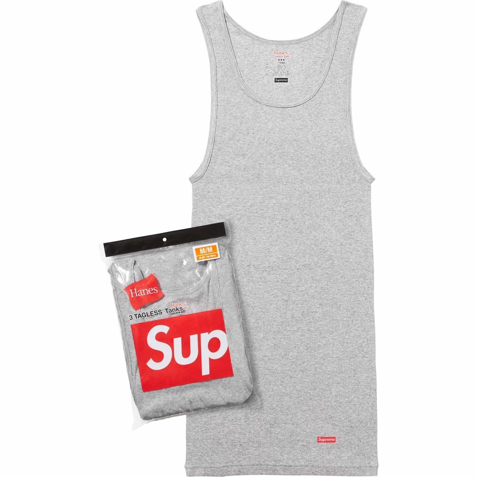 Débardeurs Supreme x Hanes (lot de 3) gris bruyère SS24 coton boîte logo taille L