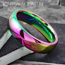 Tungsten Carbide Wedding Band Ring Rainbow Plain Polished 6mm Comfort Fit