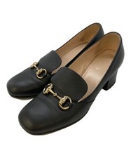 Gucci Horsebit Chunky Heel Leather Black Women's Size EU38.5/US8.5