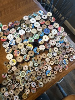 Lot Of 100 Asst. Vintage Wooden & Plastic Sewing Thread Spools & More