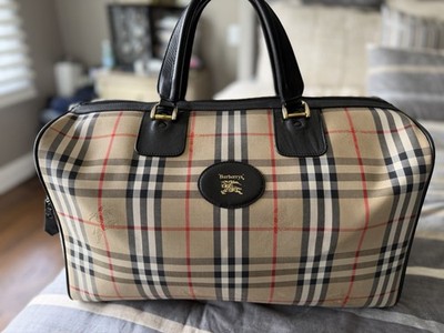 Vintage Burberrys Nova Check Duffle Bag Boston Holdall Leather Trim Authentic