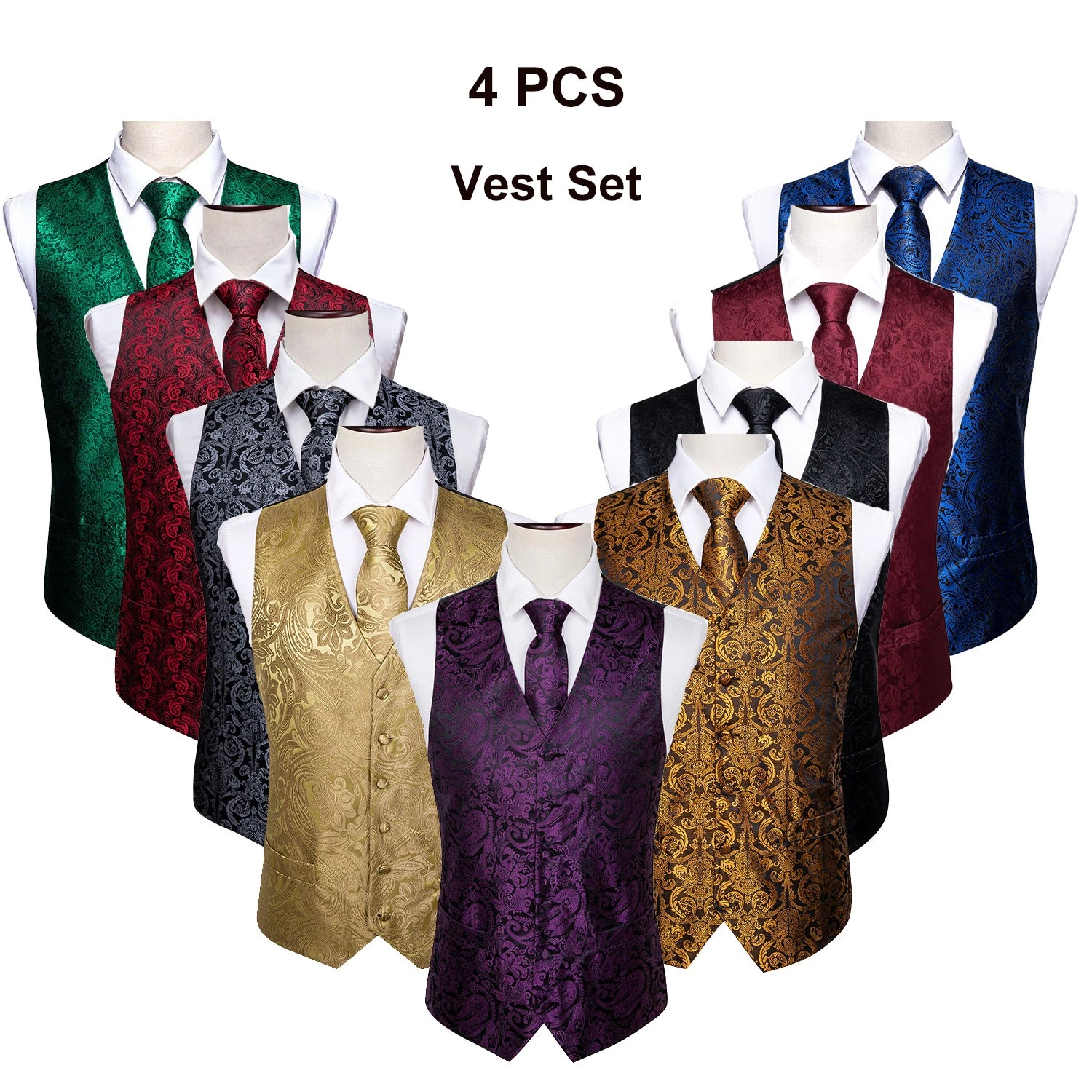Plus Size S-5XL Mens Waistcoat Paisley Floral Vest Tie Hankie Cufflinks Set
Opens in a new window or