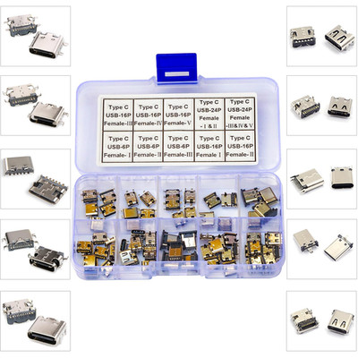 Type-C 3.1 PCB Mount Connector Assortment Kit, Type-C USB 3.1 Charging Dock Conn