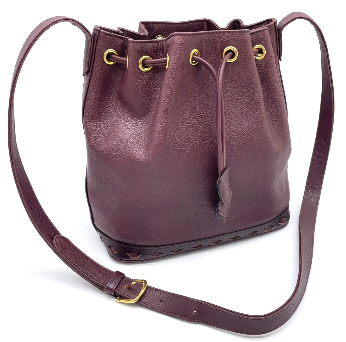 Autentica borsa a tracolla Yves Saint Laurent in pelle viola con coulisse NS080412