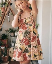 Sezane Fily Linen Mini Dress Vicky Leaves Print 38 (AU 10 US 6) French Summer