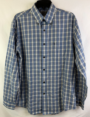 Arrow Blue Orange Plaid Button Down Long Sleeve Shirt Men's Size Medium