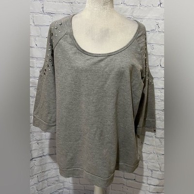 Roaman s Cotton Blend Cold Shoulder Short Sleeve Embellished Top Size Large