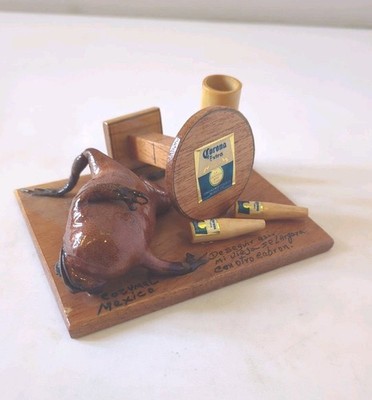 Folk Art Handmade Drinking Corona Taxidermy Frog Pen Holder WOW