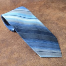 Wemlon by Wembley Men's Neck Tie Blue Gray Striped 100 Silk