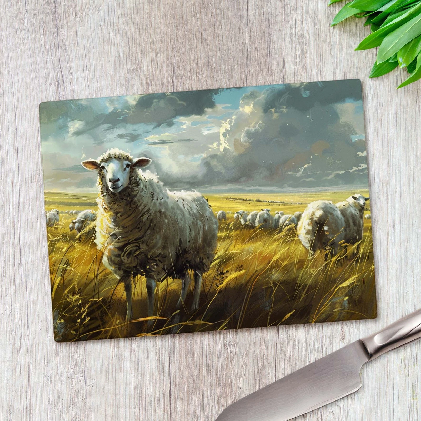 Sheeps Field Hillside Glass Chopping Board Large Kitchen Worktop Saver