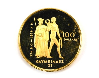 ♪1976年　モントリオール 976 Canada $100 Gold Coin 1/2 oz 22K Montreal Olympics Proof w