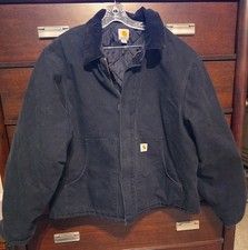 Carhartt Insulated Work Jacket Men XXL Black Canvas Quilt Liner Corduroy Collar