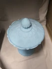 Vintage Fenton Blue Satin Milk Glass Lot - Lidded Pedestal Compote & Beaded Bowl