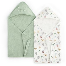 2 Pack Hooded Baby Towels, Large 32"x32", 6 Layer 100 Muslin Cotton Highly A...