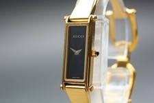 [N MINT] Vintage GUCCI 1500L Horsebit Bangle Watch  Gold w Black Dial From JAPAN