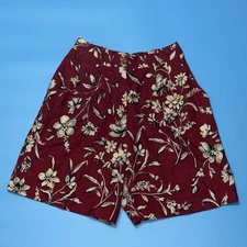 Vintage Talbots Petites 8P Floral Print Linen Blend Shorts Burgundy Red Summer