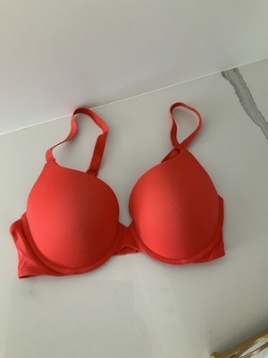 Victorias Secret Bra 34D Red T-Shirt Push Up Full Coverage Underwire Fancy Strap