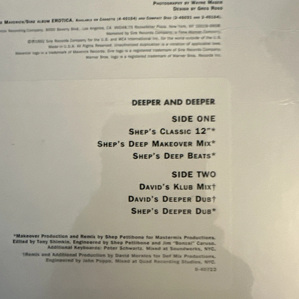 MADONNA - DEEPER AND DEEPER 12'' SEALED US Vinyl Single 1992 Maverick 9-40722-0 - Image 3 of 4