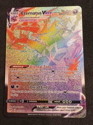 pokemon card value eternatus vmax 192/189 Rare Rainbow Darkness Ablaze Holo 2020 The item may be similar but not exactly the same as the image (e.g Eternatus V & Vmax -