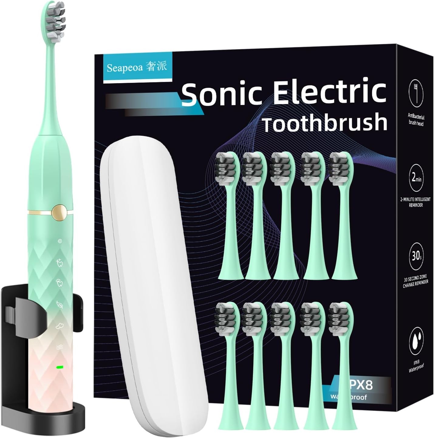 Electric Toothbrush Set, Equipped with 10 Brush Heads and Tr