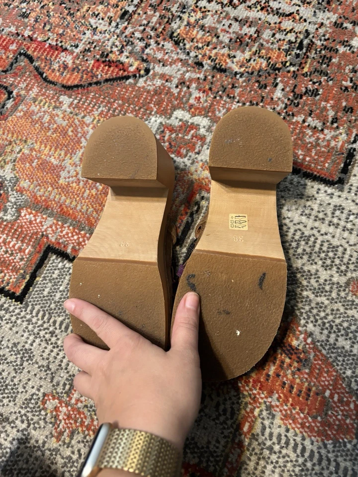 Swedish Hasbeens Clog Sandals Basket Weave Suede Leather Heel Platform 8 (38) - Image 4 of 4