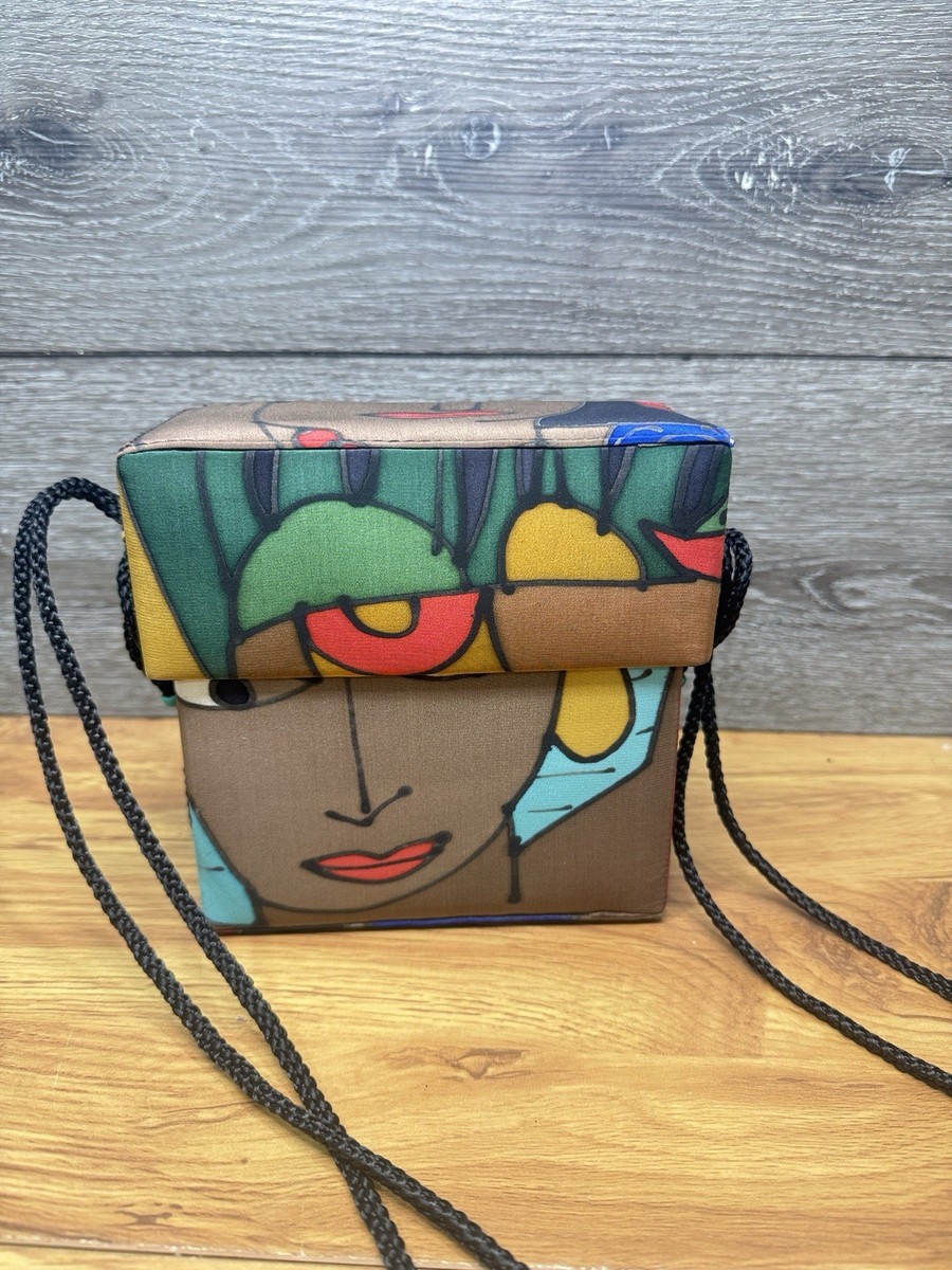 VTG Silk Scapes Hand Painted Silk Crossbody Bag Abstract Face Art