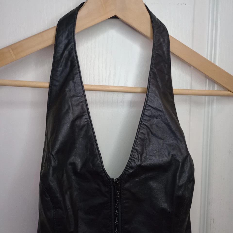 Wilsons Motociclista Cuero Halter Top Negro Cremallera Frontal Moto Corsé Estilo Mujer’s M Foto 2 de 4