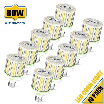 10Pack LED Corn Light Bulb 48W/60W/80W Adjustable E39/E40 Mogul Base,4500K-5700K