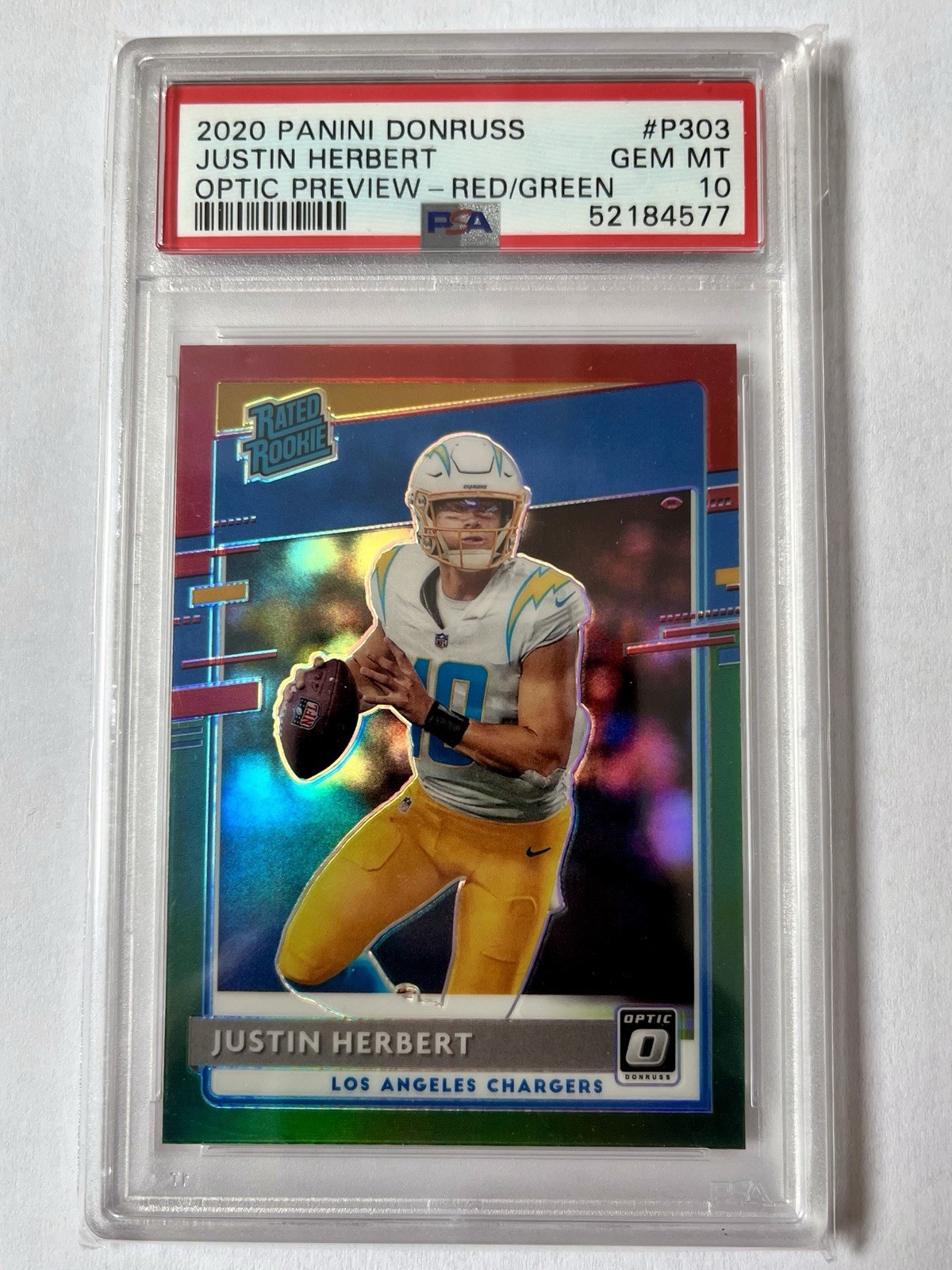 PSA 10 2020 Panini Donruss Rated Rookie Justin Herbert #P-303 Optic Preview
