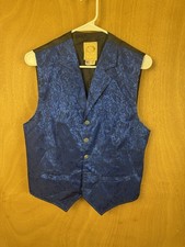 Vintage Wah Maker Blue Brocade Vest Silk Western Formal Size S USA