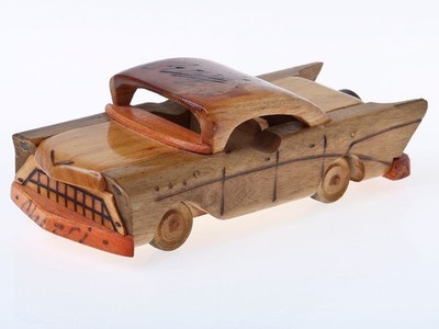 1957 Chevrolet Bel Air Hand-Carved Oak Sculpture | Cuban Artisan Collectible