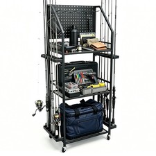 Fishing Rod Holders for Up to 12 Rods Fishing Gear Cart with Wheels and Pegboard