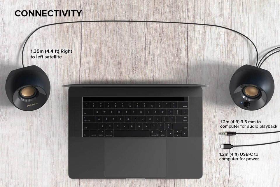 CREATIVE Pebble V2 - Minimalistic 2.0 USB-C Powered Desktop Speakers, 3.5 mm AUX - Imagen 3 de 4