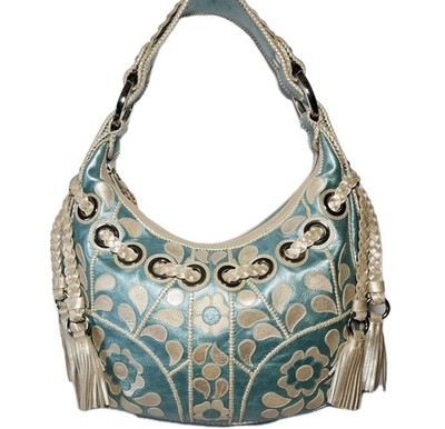 ISABELLA FIORE BLUE DIXIE CHIC WEAVED 3D CUSTOM LEATHER  CRAFTMANSHIP HOBO $695