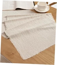  Table Runner 14 x 120 Inches Long Slub Texture Cotton Linen Table Runner Beige