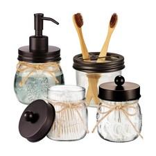 Amolliar Mason Jar Bathroom Accessories Set 4 Pcs -Lotion Soap Dispenser  2 ...
