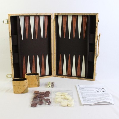 Go! Spiele Kunstleder Backgammon Set Mit Alte Weltkarte Design 15in Vollversion