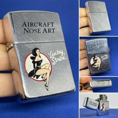 Sehr seltenes wunderschönes Zippo Feuerzeug Aircraft Nose Art Lucky Strike Bradford USA 