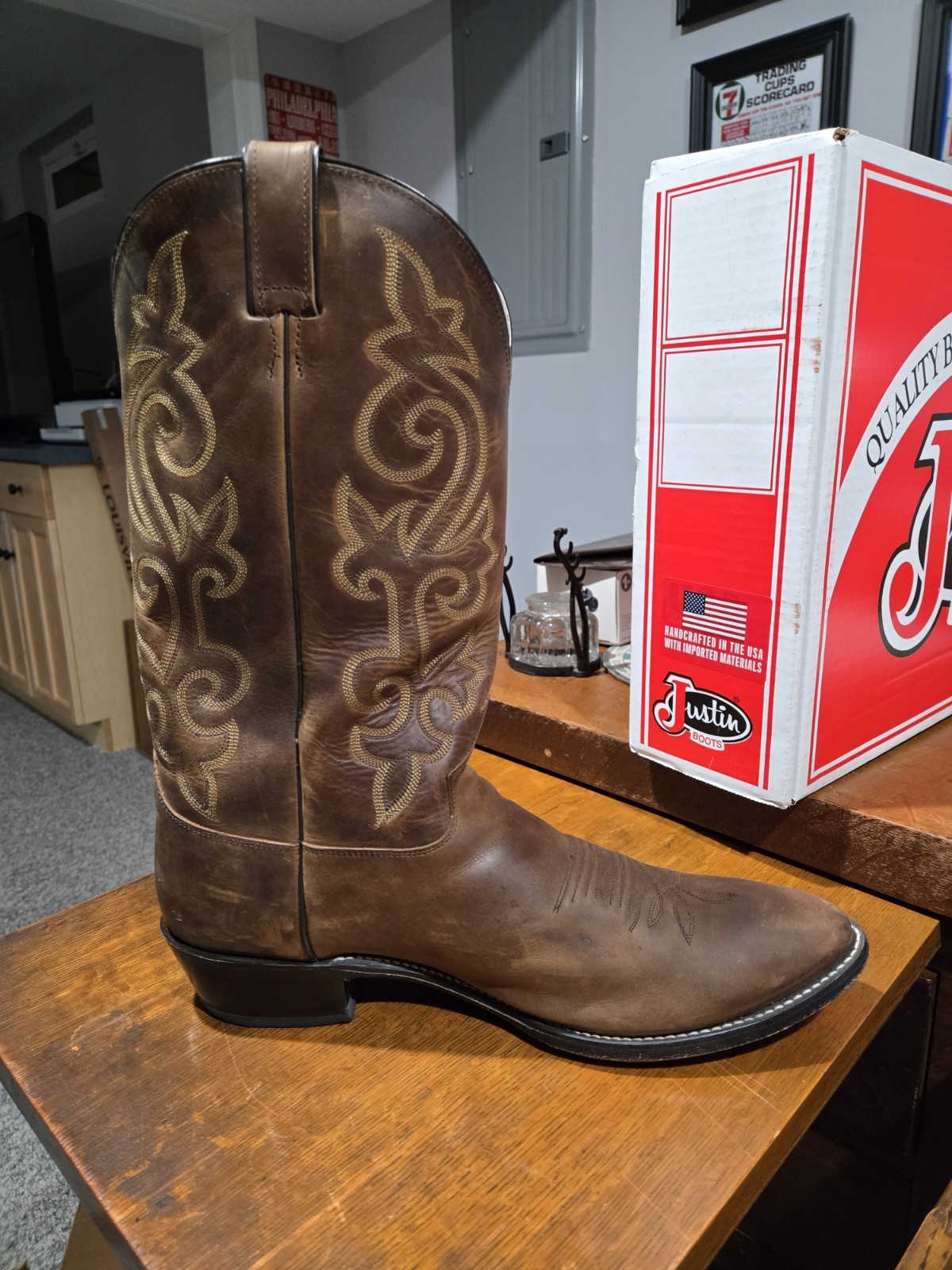 MENS JUSTIN BAY APACHE Boots Size 14D Western Cow… - image 2