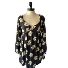 American Eagle Outfitters Black Floral Babydoll Mini Dress Sz M Prairie, Boho