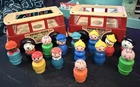 Fisher Price Mini Buses Vintage Little People Bouncing  Family Bus W/  14 People