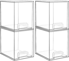 Clear Stackable Storage Drawers 4 Pack Tall Plastic Organizers