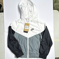 Nike Windrunner Boys XS Hooded Full Zip Windbreaker Jacket White Gray Black