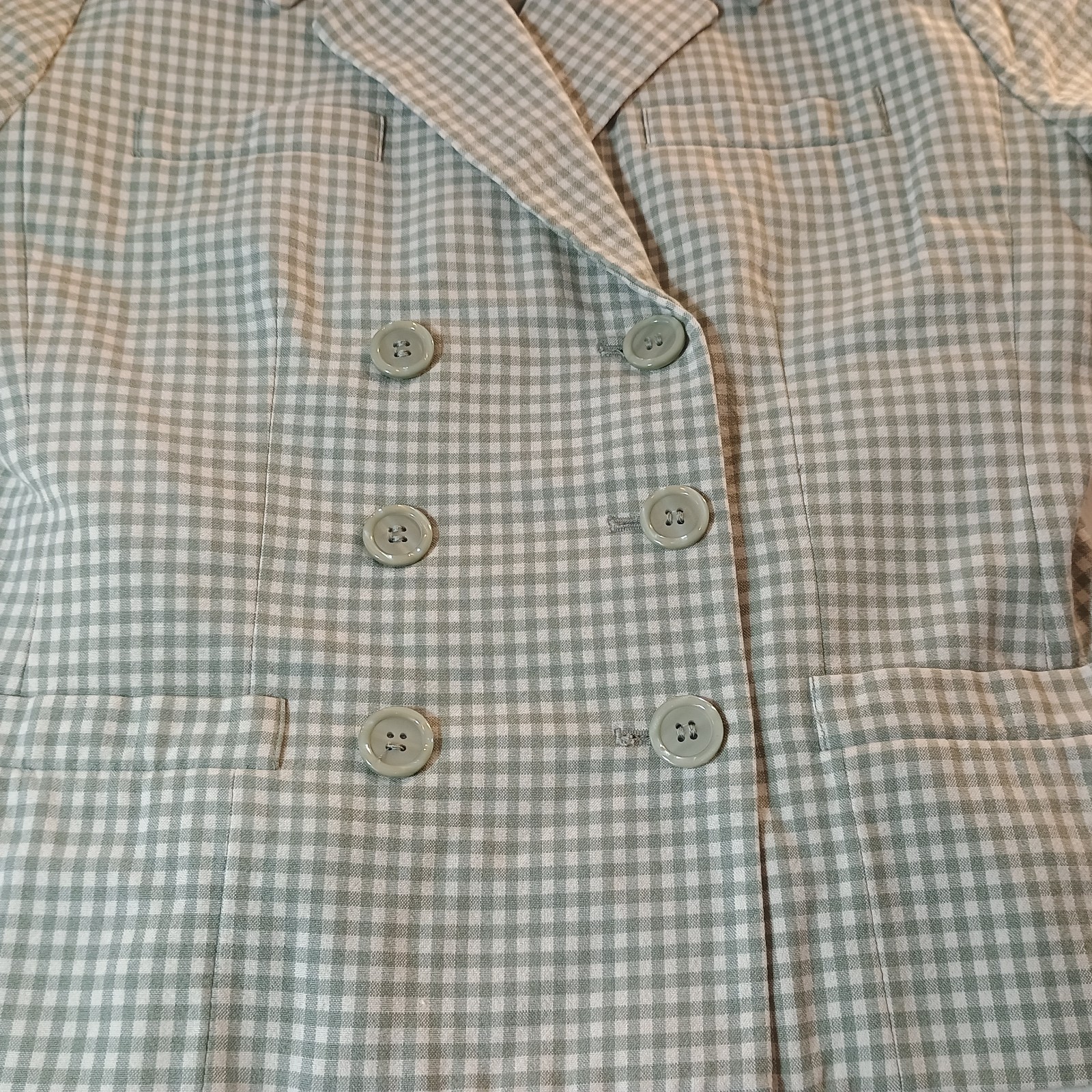 Le Suit Petite 2 Pc Suit Jacket(8P), Skirt(10P) Lined Green/White Checker Career