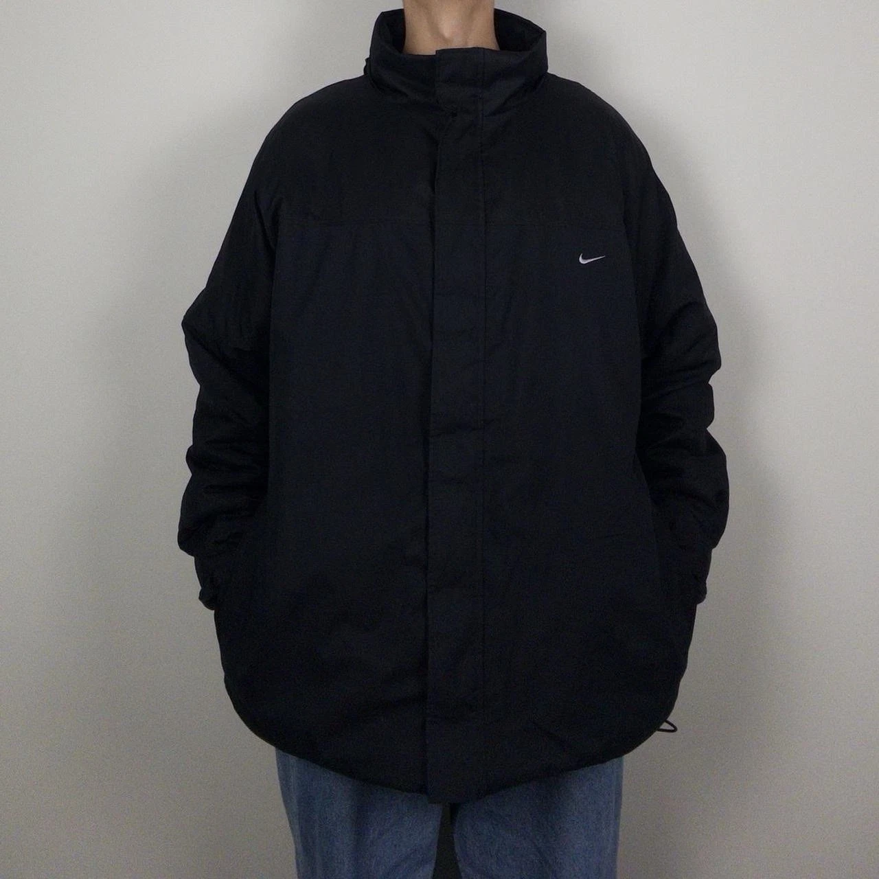 Vintage Nike y2k puffer jacket fleece lined full zip black Mens XL