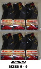 6 PAIRS Men's BLACK Snap-On Ankle Socks MEDIUM FREE SHIPPING MADE IN USA NEW 