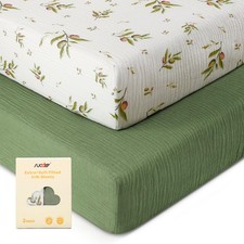 2 Pack Muslin Crib Sheets for Boys Girls Soft Breathable 70 Viscose from Bam...